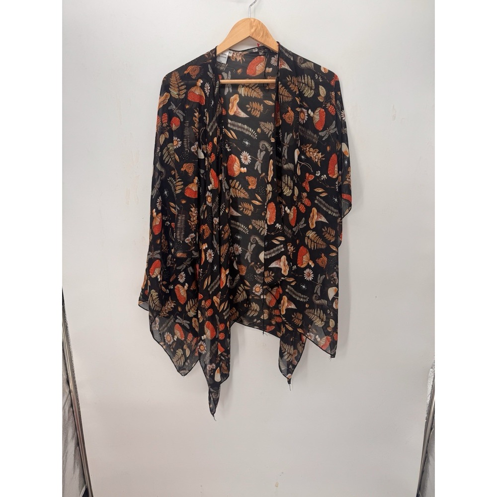 Outbound Trading Co Mushroom Kimono OS Black Fall Whimsy Goth Cottagecore Boho
